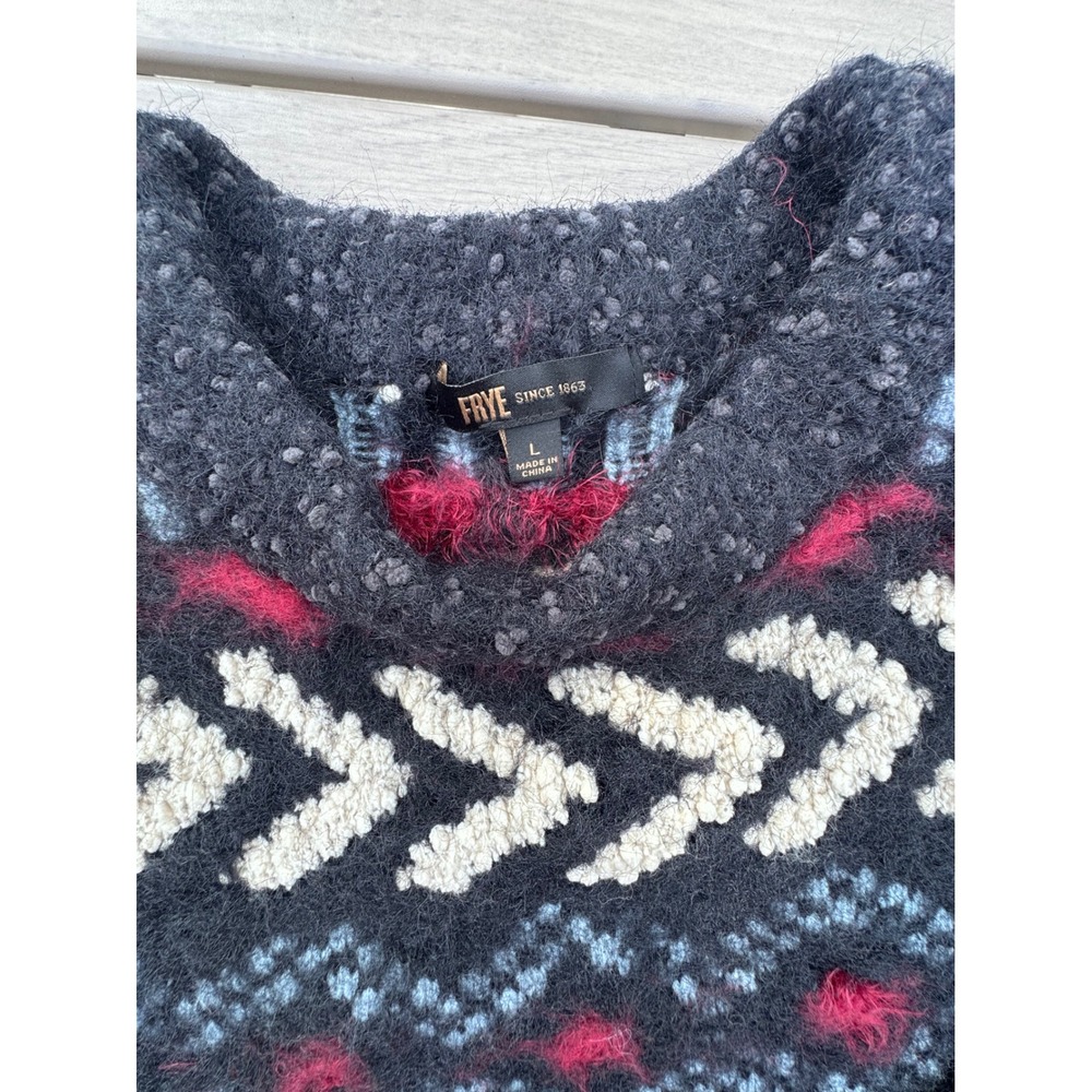 Frye Womens Black Boucle Fair Isle Southwestern Cropped Sweater Large L - Picture 3 of 6